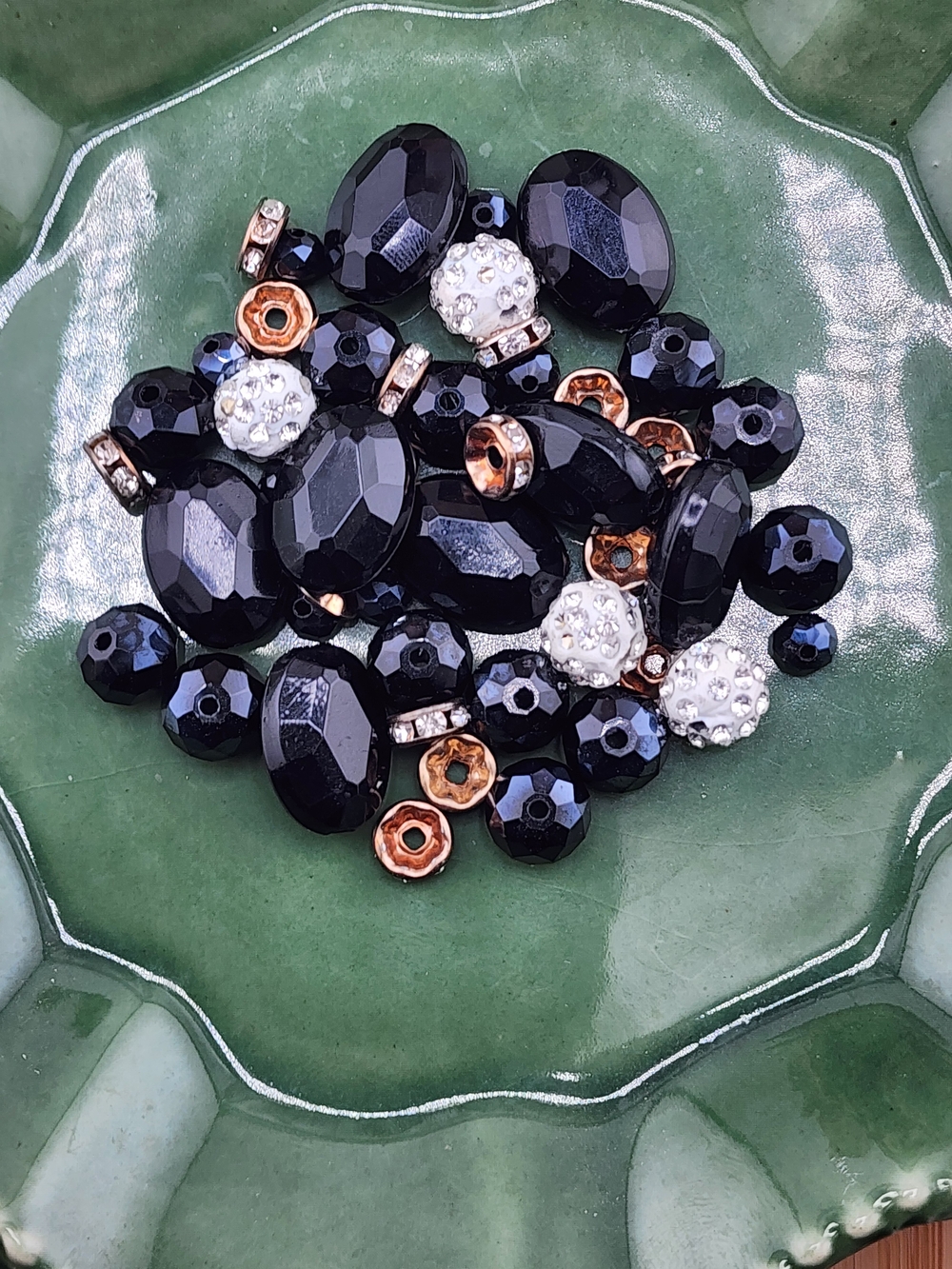 Black Crystal Bead Mix with White Pave Accents - Jewelry Making 0564